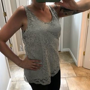 Ann Taylor LOFT Grey/Silver Lace Floral Tank